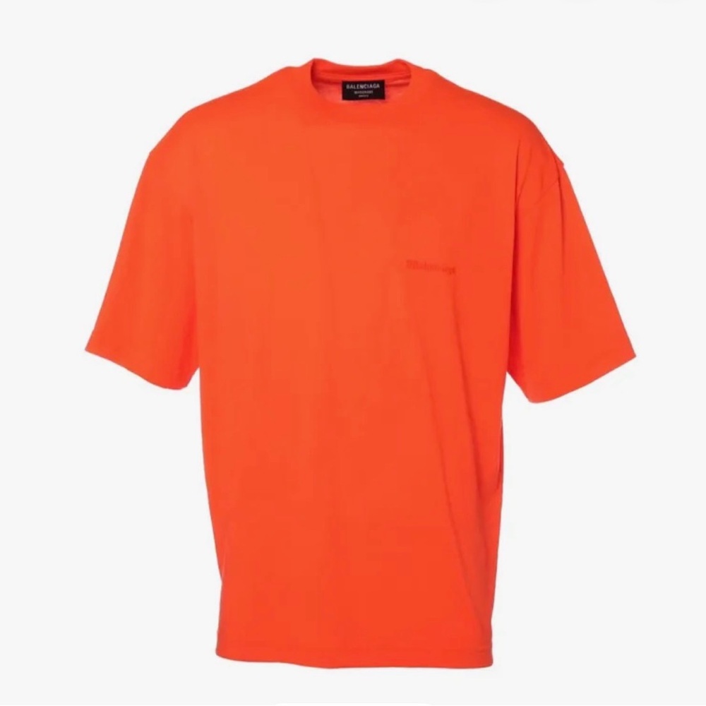 Balenciaga Men's Neon Orange Short-Sleeve Crew T-Shirt